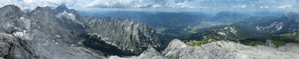 Alpine panorama, aerial view, 360° view from the Alpspitze, high mountains, Bavaria, Germany,