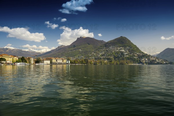 Lakeside promenade, spring, Lugano, Lake Lugano, Lago di Lugano, Ticino, Switzerland, Europe