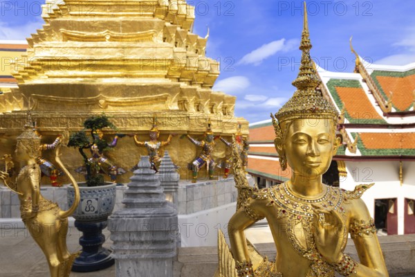 Scenic golden temple of Emerald Buddha Wat Phra Kaew in Bangkok, Thailand, Asia