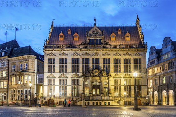 The Schütting, the building of the Bremen merchants at dusk, Free Hanseatic City of Bremen,