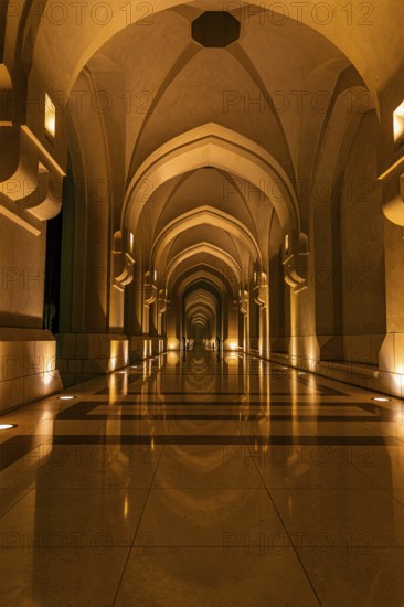 Illuminated arcades at the Sultan's Palace, Muscat, Arabian Peninsula, Sultanate of Oman