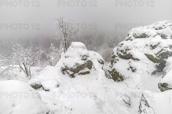 Snow-covered winter landscape Bruchhauser Steine in the Sauerland, Bruchhausen, Olsberg,