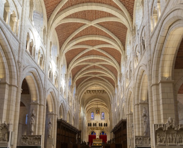 Vaulted roof ceiling interior of Buckfast abbey church, Buckfast Abbey, Devon. England, UK