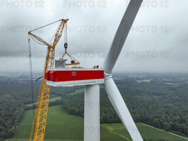 Dorsten, North Rhine-Westphalia, Germany, construction of a wind turbine. A large mobile crane