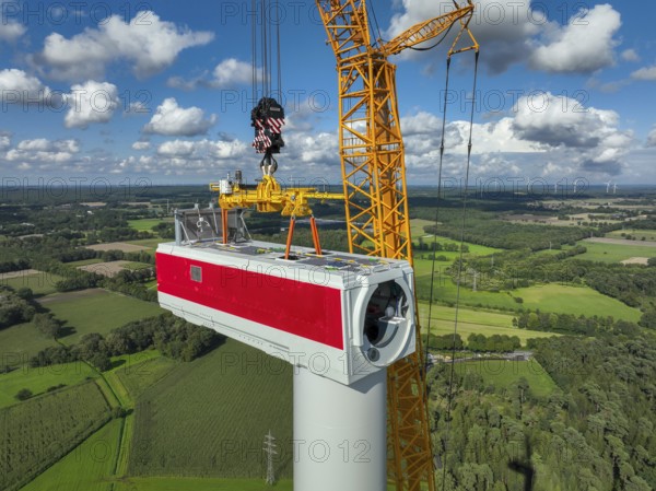 Dorsten, North Rhine-Westphalia, Germany, construction of a wind turbine, the first wind turbine of