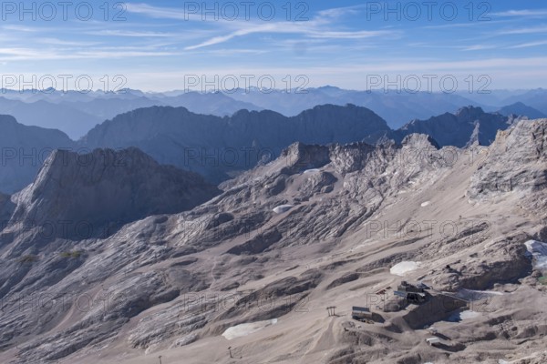 View from the Zugspitze to the Zugspitzplatt, Wetterstein range, Upper Bavaria, Bavaria, Germany,