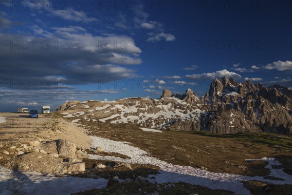 Camper paring at 2300 m sea level. Cadin mountain and surrounding area of the Tre Cime di Lavaredo
