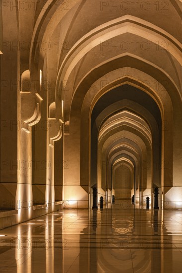 Illuminated arcades at the Sultan's Palace, Muscat, Arabian Peninsula, Sultanate of Oman