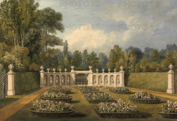 Flower Garden at Belton House, Lincolnshire, England, digitally restored reproduction of a