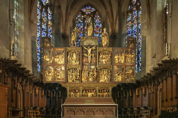 Altar of the Church of the Holy Cross Invention-de-la-Sainte-Croix in Kaysersberg, Alsace, France,