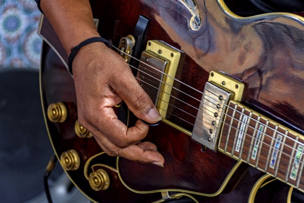 Guitarrist performing on stage at a music show Belo Horizonte, Minas Gerais, Brazil, South America