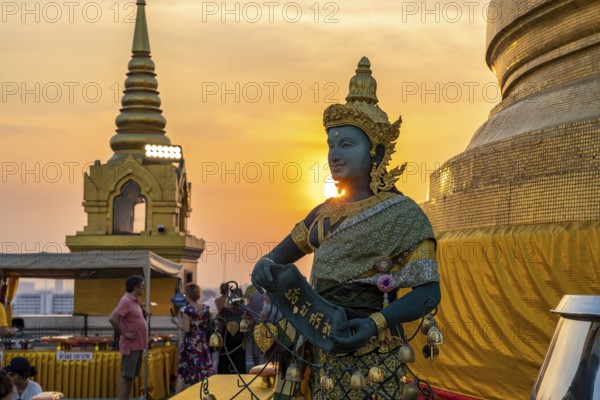 Sunset at the temple complex Wat Saket or Temple of the Golden Mount, Golden Mount Temple, Bangkok,