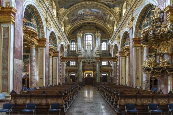 Interior and church organ of the Jesuit Church in Vienna, Austria, Europe