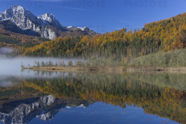 Autumn mood at lake Almsee, Grünau, Austria, Totes Gebirge, Europe