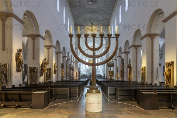 Seven-branched candelabra or menorah in the interior of Würzburg Cathedral, Würzburg, Bavaria,