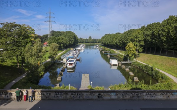 Waltrop, North Rhine-Westphalia, Germany - Waltrop boat lift and lock park. Boats in the underwater