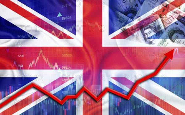 United Kingdom economic growth on financial graph. United Kingdom financial growth on market graph