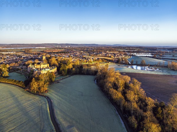 Berkeley Castle from a drone, Berkeley, Cotswolds, Gloucestershire, England, United Kingdom, Europe