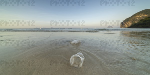 Plastic waste on the beach, Charlie Beach, Koh Mook Island, Andaman Sea, Satun Province, Southern