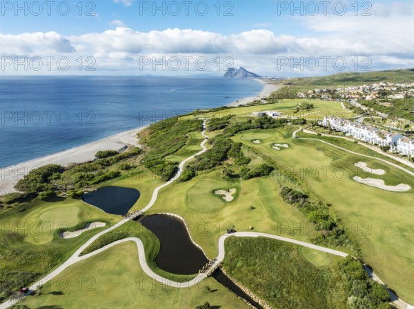 The La Hacienda Links Golf Resort at the Mediterranean Sea with the Rock of Gibraltar (British) in