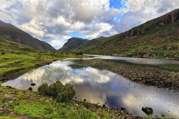 Lakeshore at dusk, Gap of Dunloe mountain pass, Killarney, Ring of Kerry scenic road, Iveragh