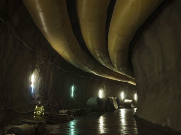 Ventilation hoses in construction lot H41 in the Sill Gorge, Brenner Base Tunnel, Tyrol, Austria,