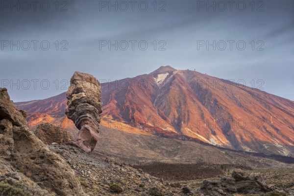 Panorama at sunrise on the Roque Chinchado, also known as the Stone Tree or Finger of God, landmark