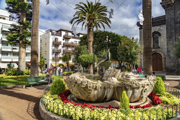 Fountain in the Plaza de la iglesia, Puerto de la Cruz, Tenerife, Canary Islands, Spain, Europe