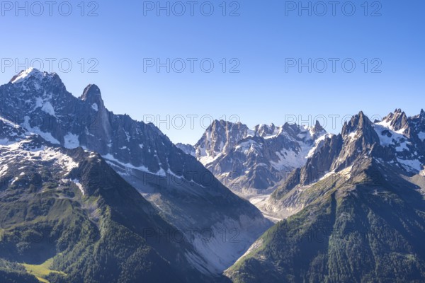 Mountain landscape with mountain peak Grandes Jorasses and glacier Mer de Glace, Mont Blanc massif,