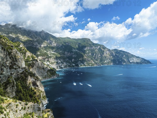 Amalfi Drive from a drone, Amalfi Coast, Positano, Italy, Europe