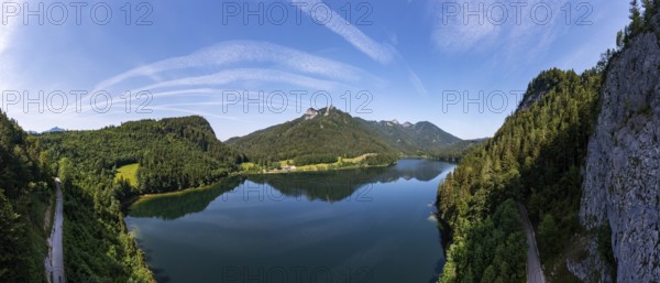 Drone image, Schwarzensee in the Schafberg massif near Sankt Wolfgang, Osterhorn group,