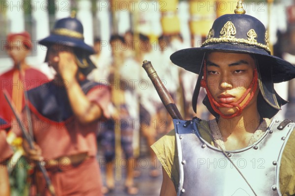 Thai soldiers parading, King Narai Reign Fair, Lopburi, Thailand, Asia
