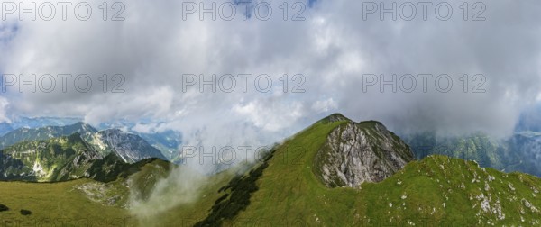 Drone image, view from the Gamsfeld into the Osterhorn group, Russbach, Salzkammergut, Salzburg