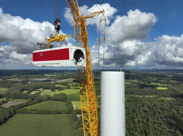 Dorsten, North Rhine-Westphalia, Germany, construction of a wind turbine, the first wind turbine of