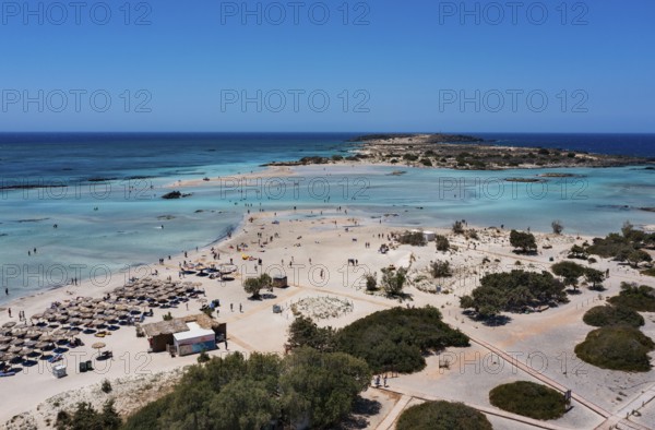 Drone shot, Elafonissi beach, south-west Crete, Crete, Greece, Europe