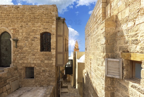 Israel, Tel Aviv Namal Yafo historic Old Jaffa port with art galleries, boutiques and old houses,