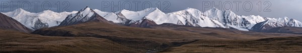 Panorama, Glaciated and snow-capped mountains, dramatic landscape, plateau, autumnal mountain