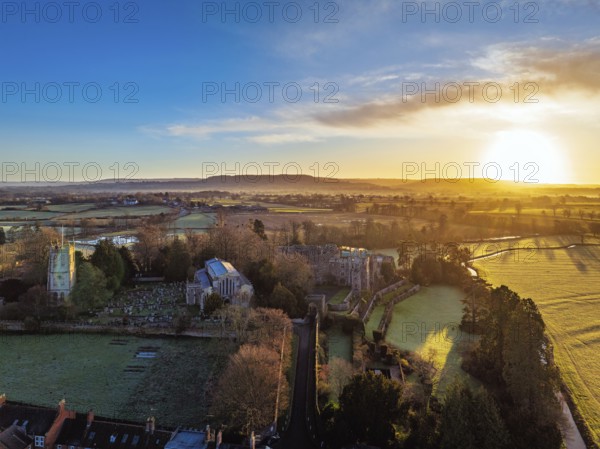 Berkeley Castle from a drone, Berkeley, Cotswolds, Gloucestershire, England, United Kingdom, Europe