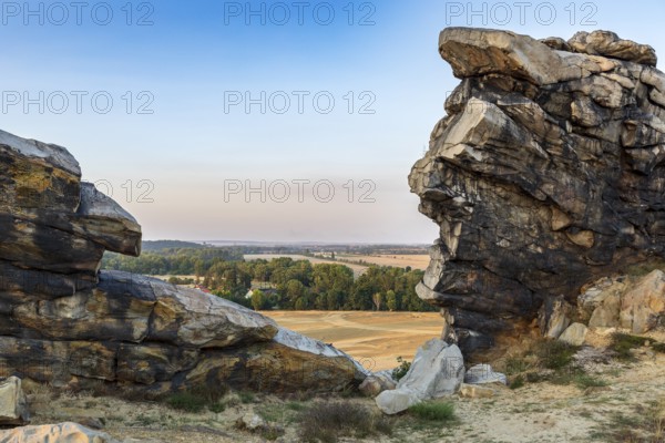 Devil's Wall near Weddersleben in the evening light, Thale, Harz, Saxony-Anhalt, Germany, Europe