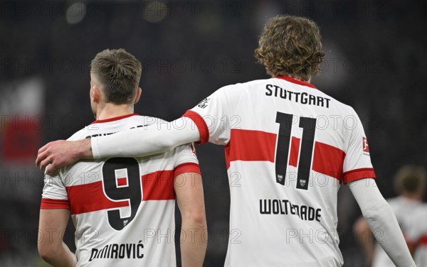 Goal celebration Ermedin Demirovic VfB Stuttgart (09) Nick Woltemade VfB Stuttgart (11) from behind