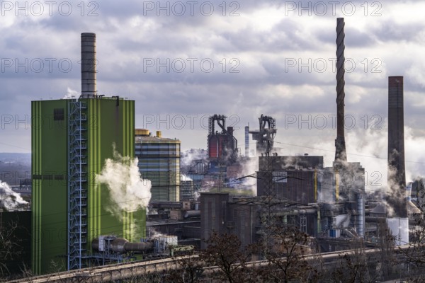 Panorama of the Thyssenkrupp Steel steelworks in Duisburg-Bruckhausen, in front the gas-fired power