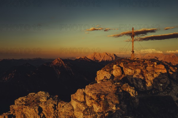 Thaneller summit at sunset in the Lechtal valley in Tyrol with a wonderful view of the surrounding