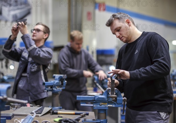 Oberhausen, North Rhine-Westphalia, Germany, Apprentices in metalworking professions. Apprentices