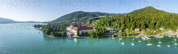 Bräustüberl and Schlosswirtschaft at Tegernsee, aerial view, Tegernsee, Bavaria, Germany, Europe