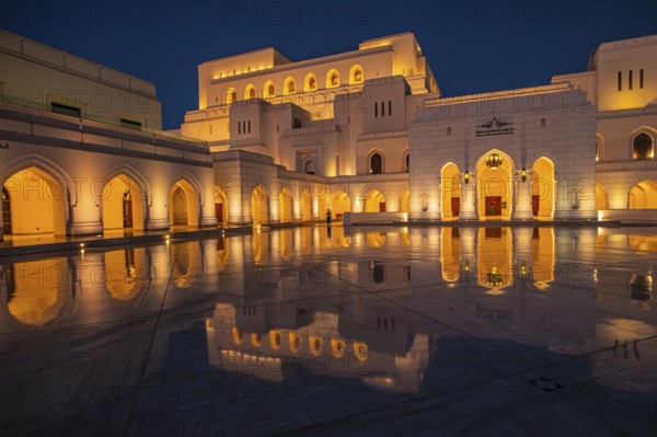 The illuminated main square in front of the Royal Opera, at night, night shot, Muscat, Arabian