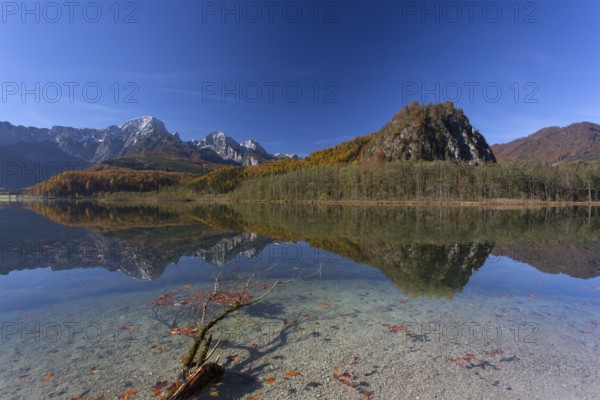 Autumn mood at lake Almsee, Grünau, Austria, Totes Gebirge, Europe