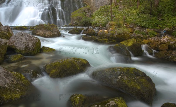 Flowing water of the Schwarzbach creek, Golling Waterfall, Golling an der Salzach