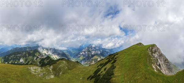 Drone image, view from the Gamsfeld into the Osterhorn group, Russbach, Salzkammergut, Salzburg