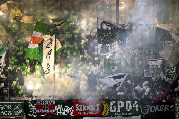 Fan block, fans, fan curve, flags, flags, atmosphere, atmospheric FC St. Gallen, Bengalos,