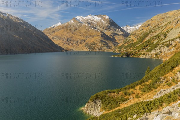 Kölnbrein reservoir on a bright sunny morning. Carithia, Austria, Europe